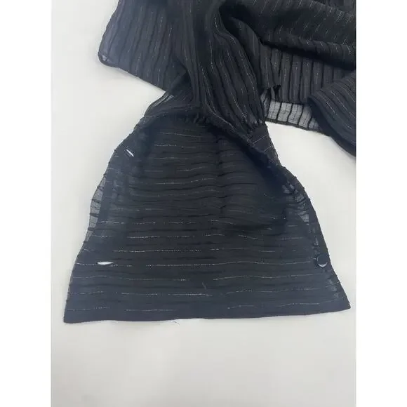 Ralph Lauren Collection Silk Sheer Ruffle Long Sleeve Blouse Collared Black Top - Picture 11 of 12